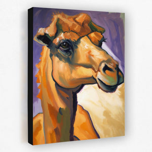 a painting of a camel on a purple background