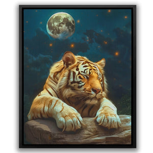 a painting of a tiger resting on a rock