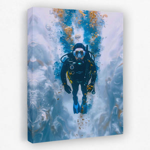 a man in a scuba suit swimming underwater