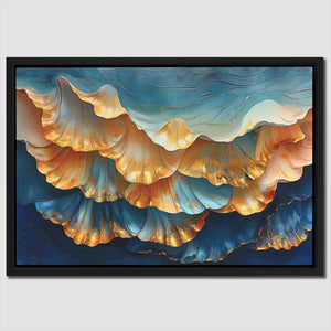 a painting of a blue and yellow wave