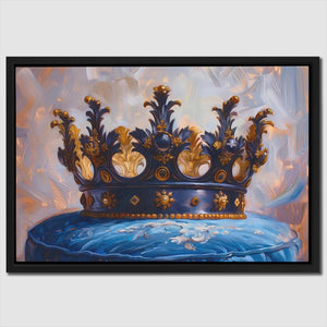 a painting of a crown on top of a blue table