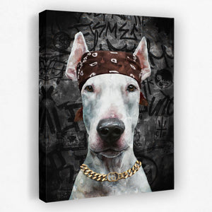 a painting of a dog wearing a bandana