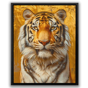 a painting of a tiger on a yellow background