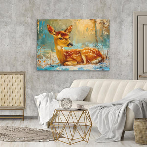 a painting of a deer in a living room