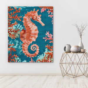 a painting of a sea horse on a wall