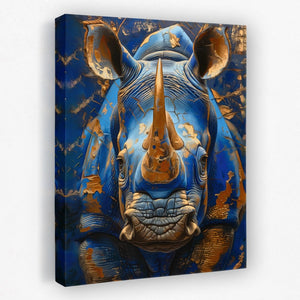 a painting of a rhino's head on a blue background