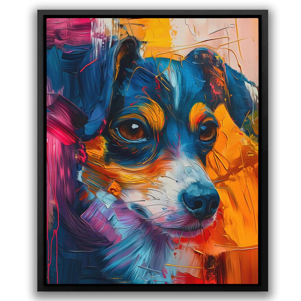 a colorful painting of a dog on a canvas