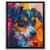 a painting of a dog with a colorful background