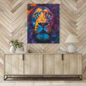 a painting of a lion on a wall