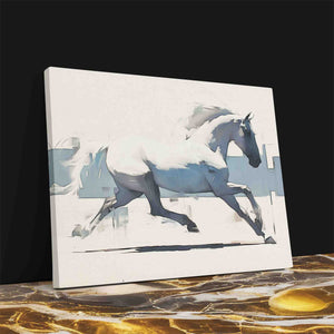 a picture of a white horse running on a marble surface