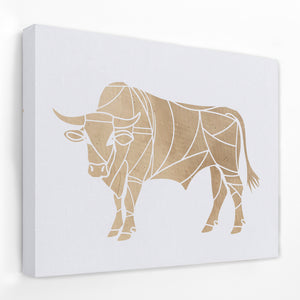 a picture of a bull on a white wall