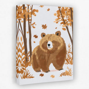 a painting of a brown bear in a forest