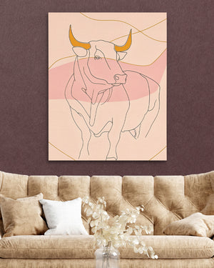 Bull and Line Pastel Minimalist Animal Art - Luxury Wall Art 