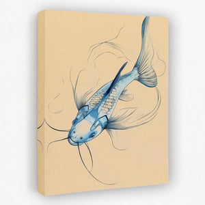 a painting of a blue fish on a beige background