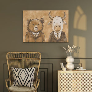 a painting of a cow and a bear on a wall