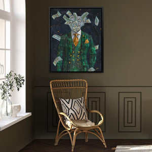 a chair in a room with a painting on the wall