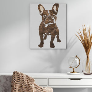 a painting of a dog on a white wall