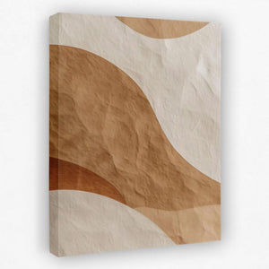a brown and white abstract painting on a white wall