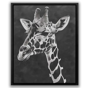 a black and white photo of a giraffe