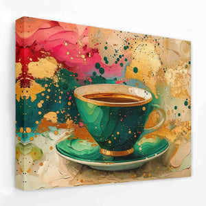 a painting of a cup of coffee on a saucer