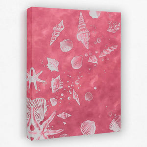 a pink bag with seashells and starfish on it