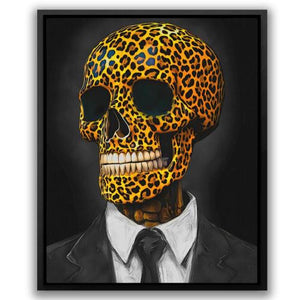 a painting of a man with a leopard print on his skull