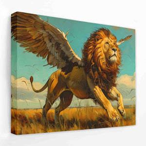 a painting of a lion with wings on it's back
