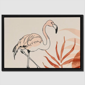 a painting of a flamingo standing in front of a plant