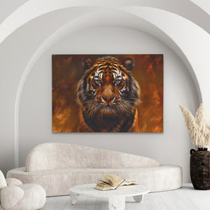 a painting of a tiger in a living room