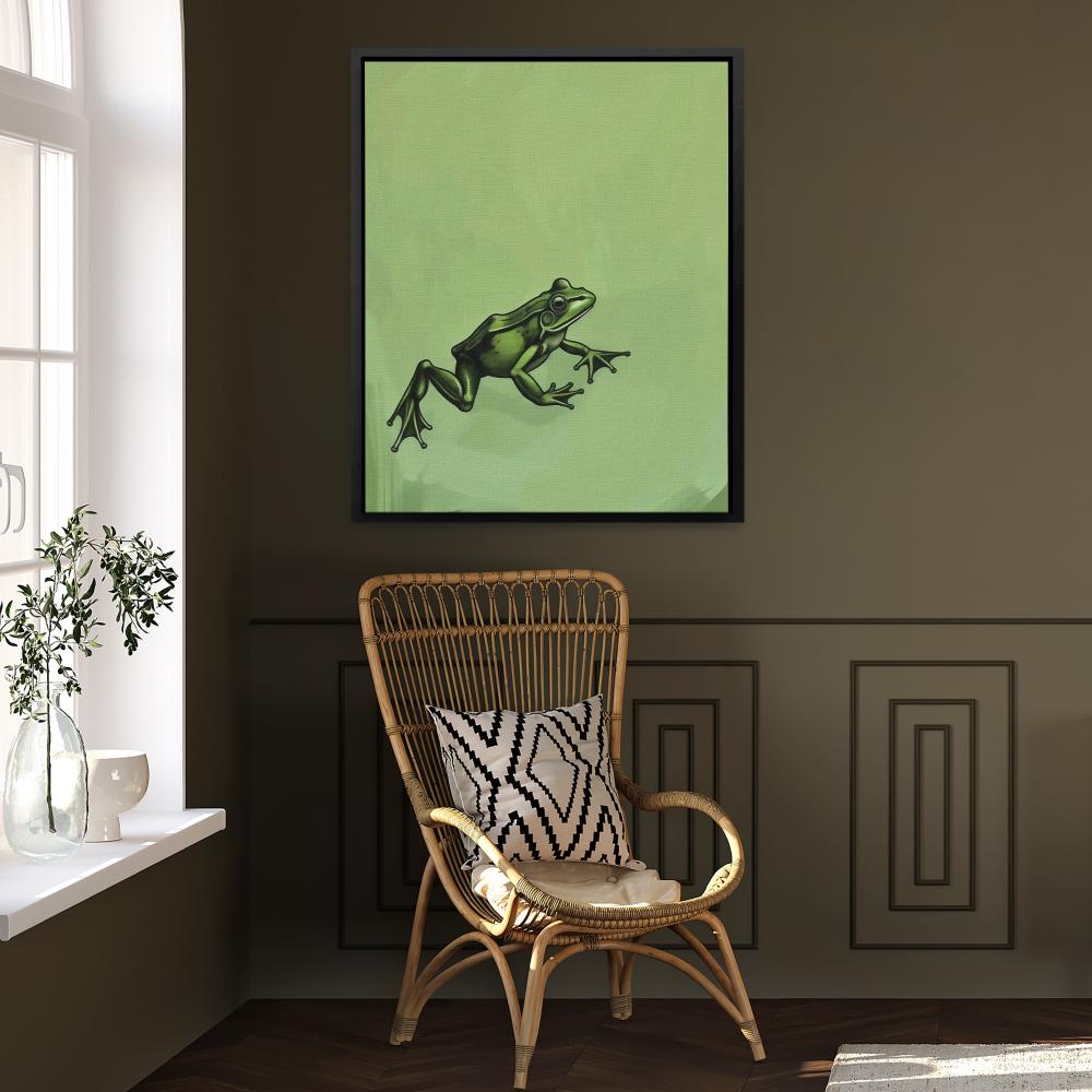 a painting of a frog on a green background