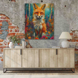 a painting of a fox on a brick wall