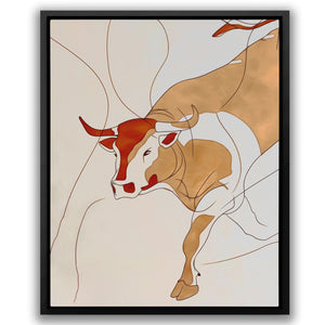 a painting of a bull with a long horn