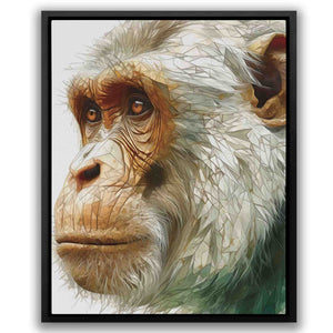 a painting of a monkey's face in a black frame