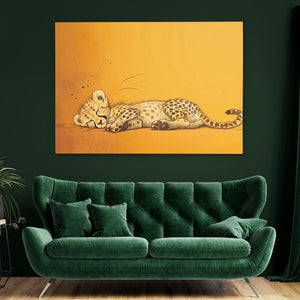 a painting of a cheetah laying on a green couch