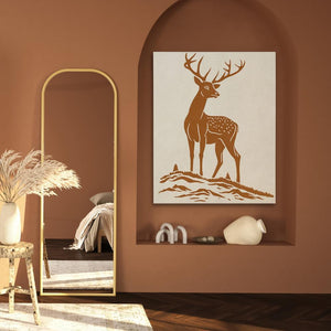 a painting of a deer on a wall next to a mirror