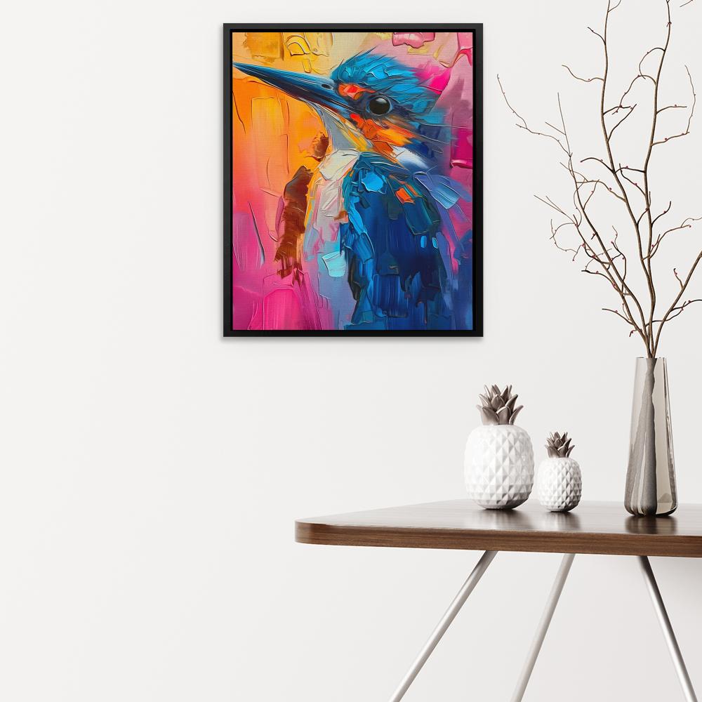 a painting of a colorful bird on a white background