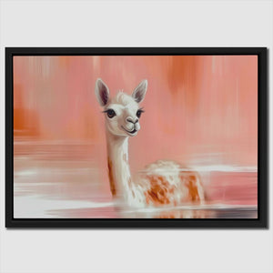 a painting of a baby llama with a pink background