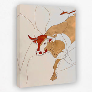 a painting of a bull on a white wall