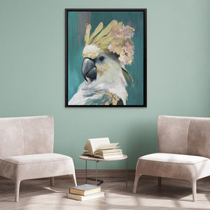 a painting of a parrot in a living room