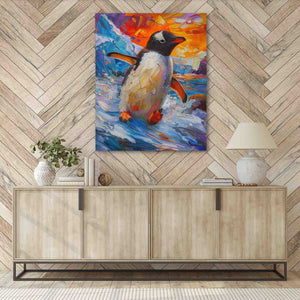 a painting of a penguin on a herringbone wall