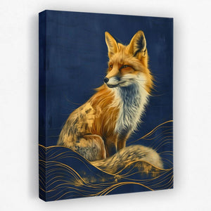 a painting of a fox on a blue background