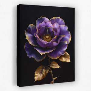 a painting of a purple flower on a black background