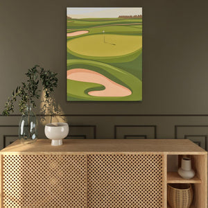 a painting of a golf course on a wall