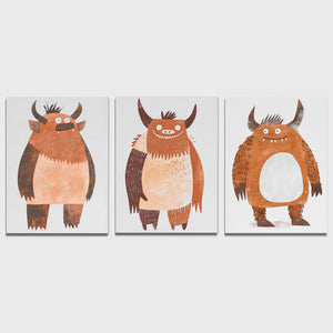 a set of three paintings of different animals