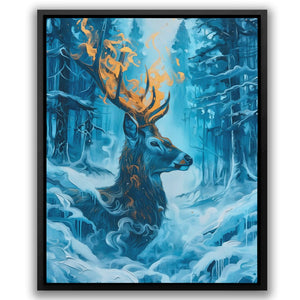 a painting of a deer in a snowy forest