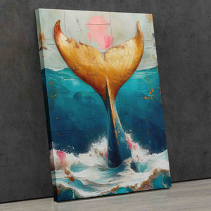 a painting of a whale tail in the ocean