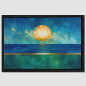 a painting of a sunset over the ocean