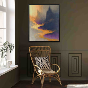 a chair in a room with a painting on the wall