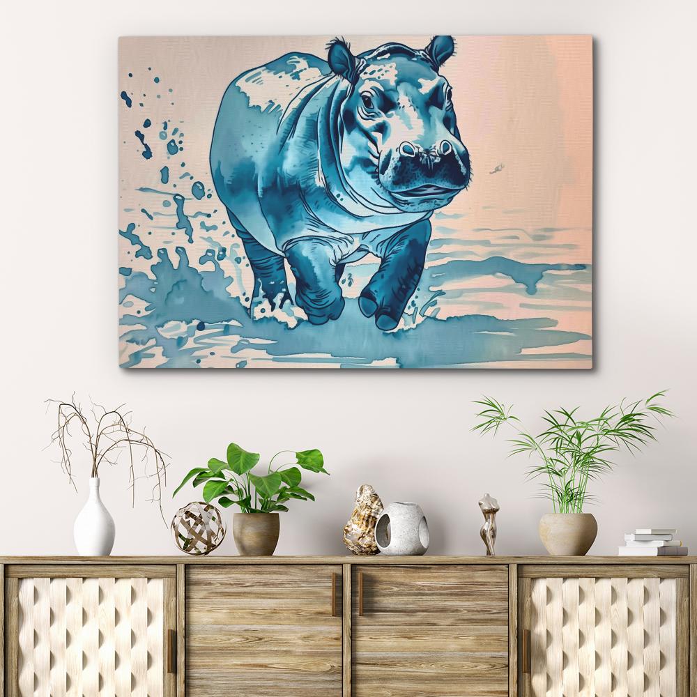 Blue Hippo Splash Luxurious Art Print - Luxury Wall Art 