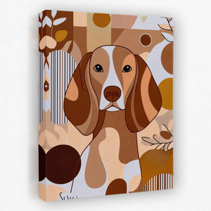 a brown and white dog on a brown and white background